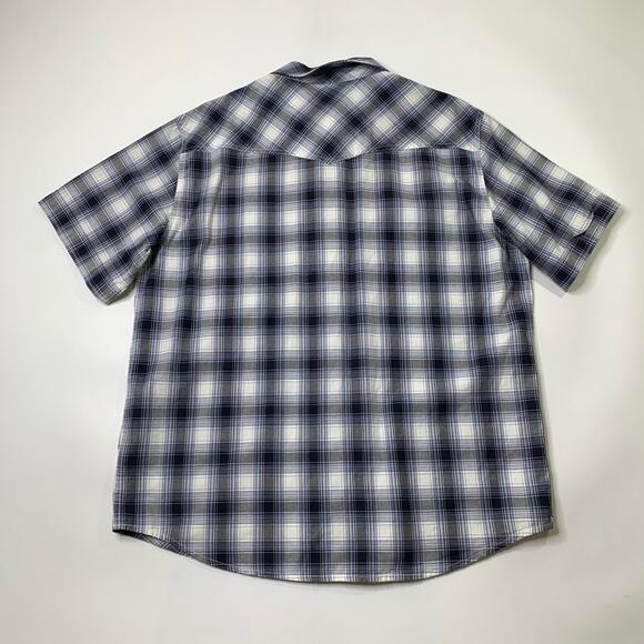 True Religion Shirt Mens 2XL Navy White Cotton Western Yoke Plaid Pearl Snap - Picture 8 of 11